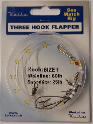 5 x DREI HAKEN FLAPPER RIGS GRÖSSE 1 KOIKE MEERESANGELGERÄT