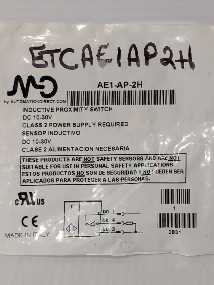Automation Direct AE1-AP-2H Inductive Proximity Switch, 10-30 VDC, Made in Italy - Image 3 of 4