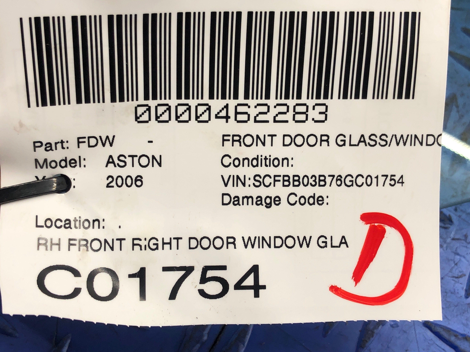 2006-2018 ASTON MARTIN VANTAGE V8 FRONT RIGHT DOOR WINDOW GLASS OEM 2007 2008