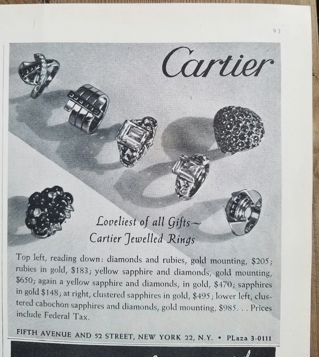 1944 Cartier jewelled Rings vintage jewelry fashion ad eBay