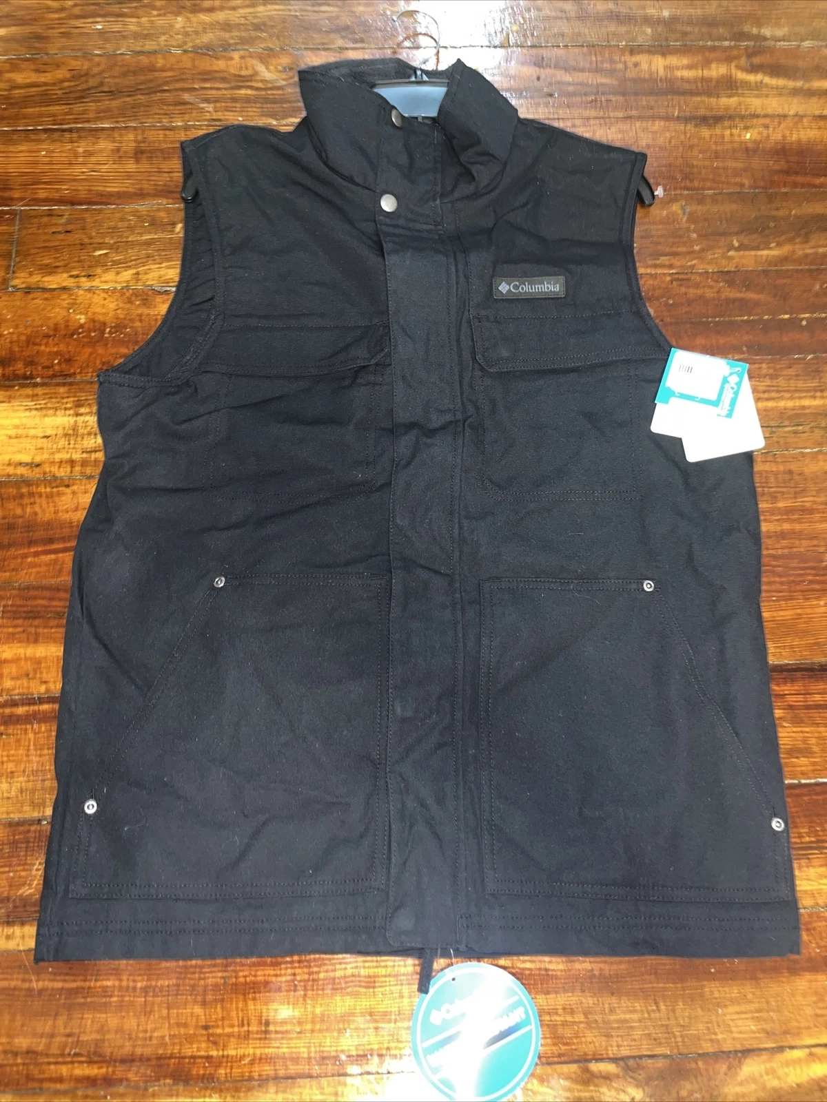 Columbia Larix Park Mens Small Black Water Resistant Fleece Lined Full Zip Vest