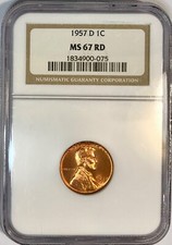1957-D Lincoln Wheat Cent NGC MS67 Rich Lustrous Copper Red PCGS List $400.00