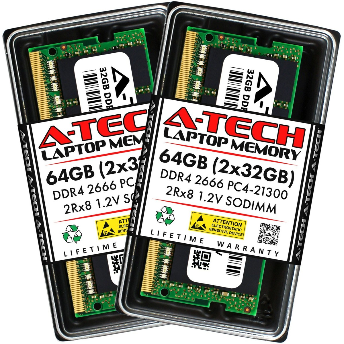 A-Tech 64GB 2x 32GB DDR4 2666 MHz PC4-21300 Laptop SODIMM 2Rx8