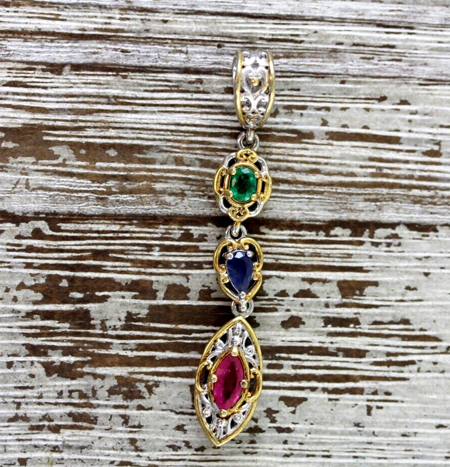 EMERALD TOPAZ RUBY GEMSTONE STERLING SILVER 925 P… - image 1