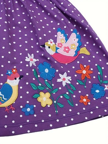 Girls Purple Dress Back to School Clothing Modest Midi Length Embroidered NEW - Picture 6 of 7