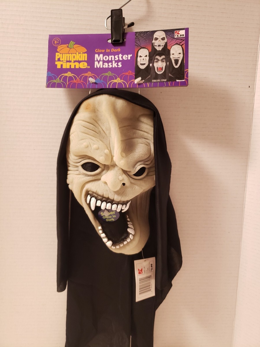Vintage Adult Pumpkin Time Latex Monster Mask With Black Hood