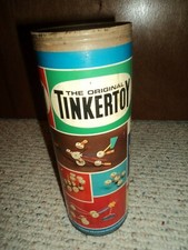 Vintage the Original Tinkertoy, Questor; made in USA,60+parts,used,container/lid