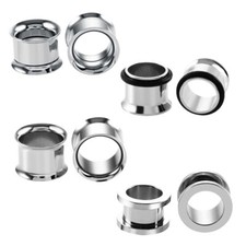 2Pcs Ear Gauges Silver Surgical Steel Flesh Tunnels Plugs Ear Stretcher Expander
