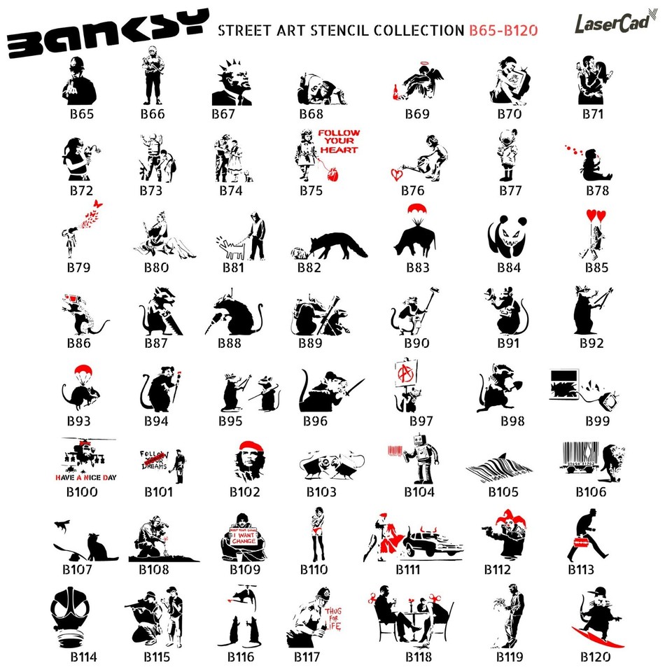 Schablonen BANKSY (B65-B120), DIN A5 A4 A3 Stencil für Airbrush, Graffiti, Malen