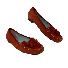 Talbots Shoes Womens Sz 5.5 Orange Suede Leather Loafers Tassel Slip On Flats