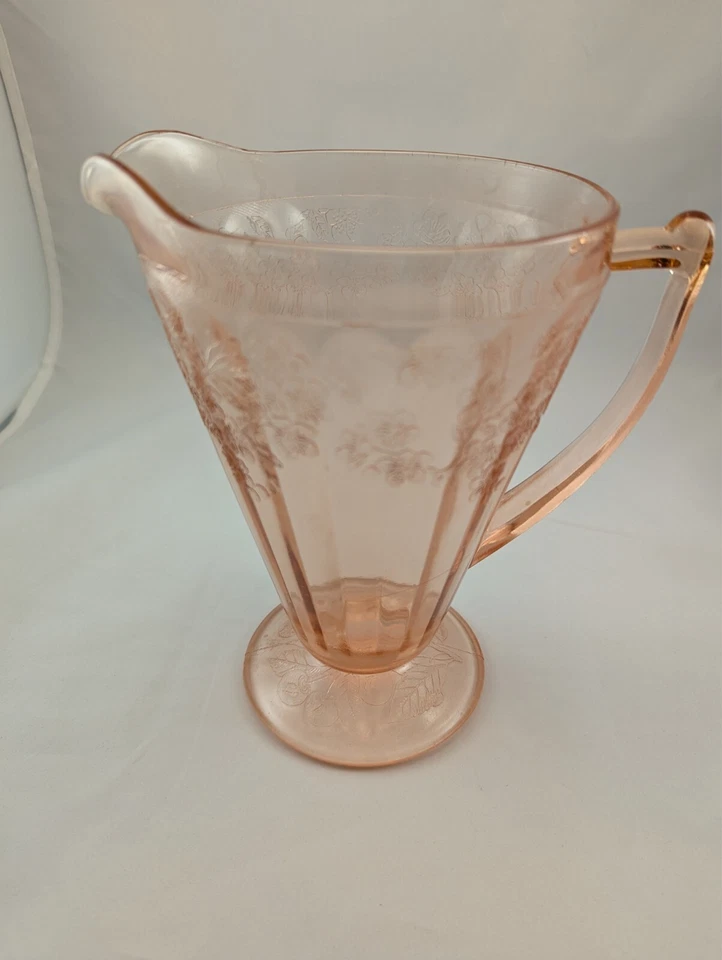 Jeannette Cherry Blossom Pink 36 Oz Cone Shaped Pitcher Depression 1930s Glass - Image 2 of 4