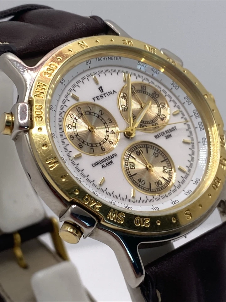 Festina Mens Chronograph Gold Silver Watch Works New Battery - Image 3 of 4