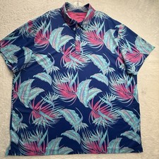 Birdie Bound Polo Shirt Mens 3XL Multicolor Floral Bird Of Paradise Short Sleeve