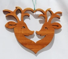 Deer Heart Ornament Kissing Couple 1st Christmas Together Wood Fretwork USA