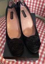 Accessoire Shoes Black Suede with Ribbon Detail & Grosgrain Ankle Ties Size 38