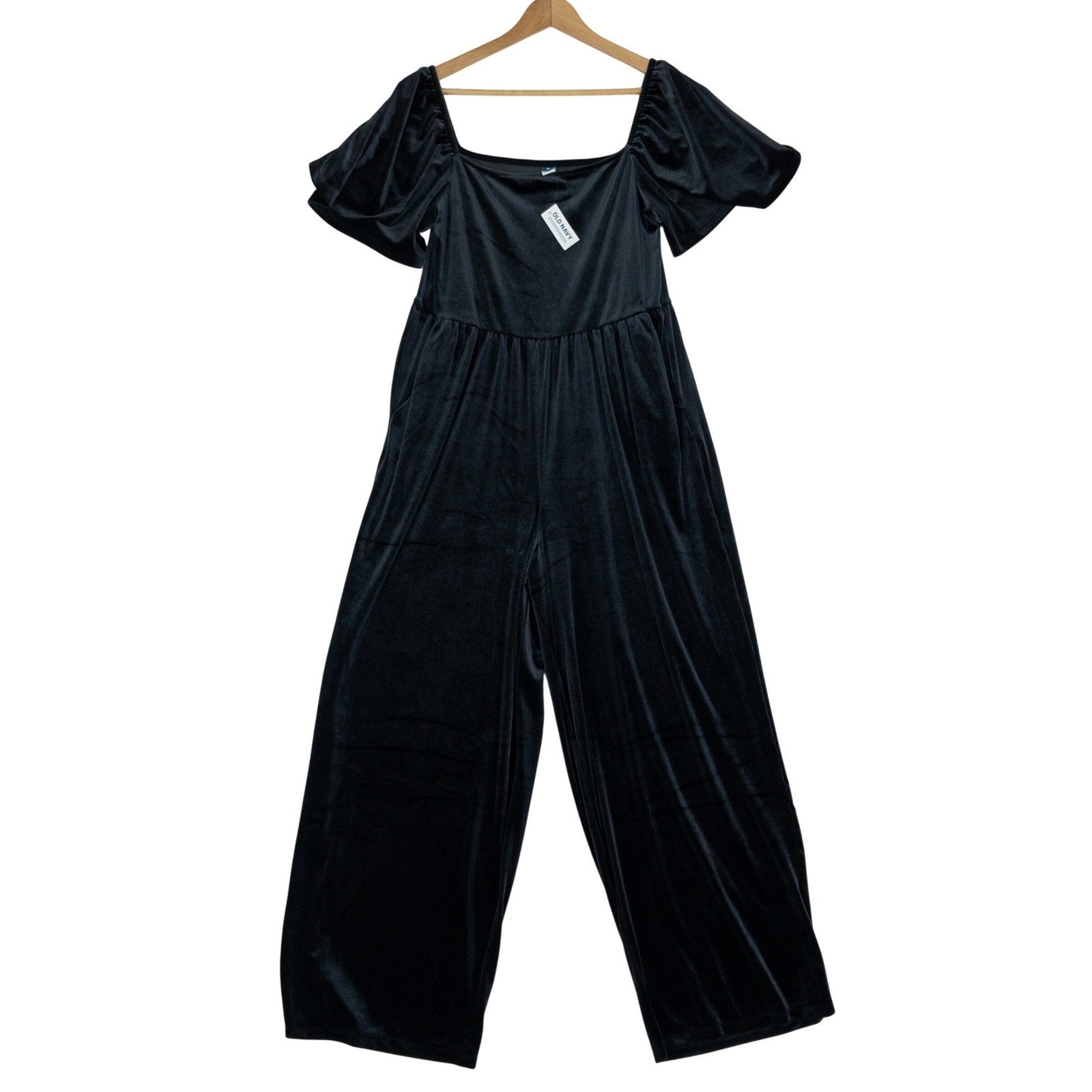 Old Navy Jumpsuit Womens XL Black Velvet Flutter Sleeve Wide Leg Event New