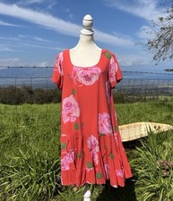 Vintage Y2K Jams World Cotton Rose Short Sleeve Swing Trapeze Dress Pink Medium