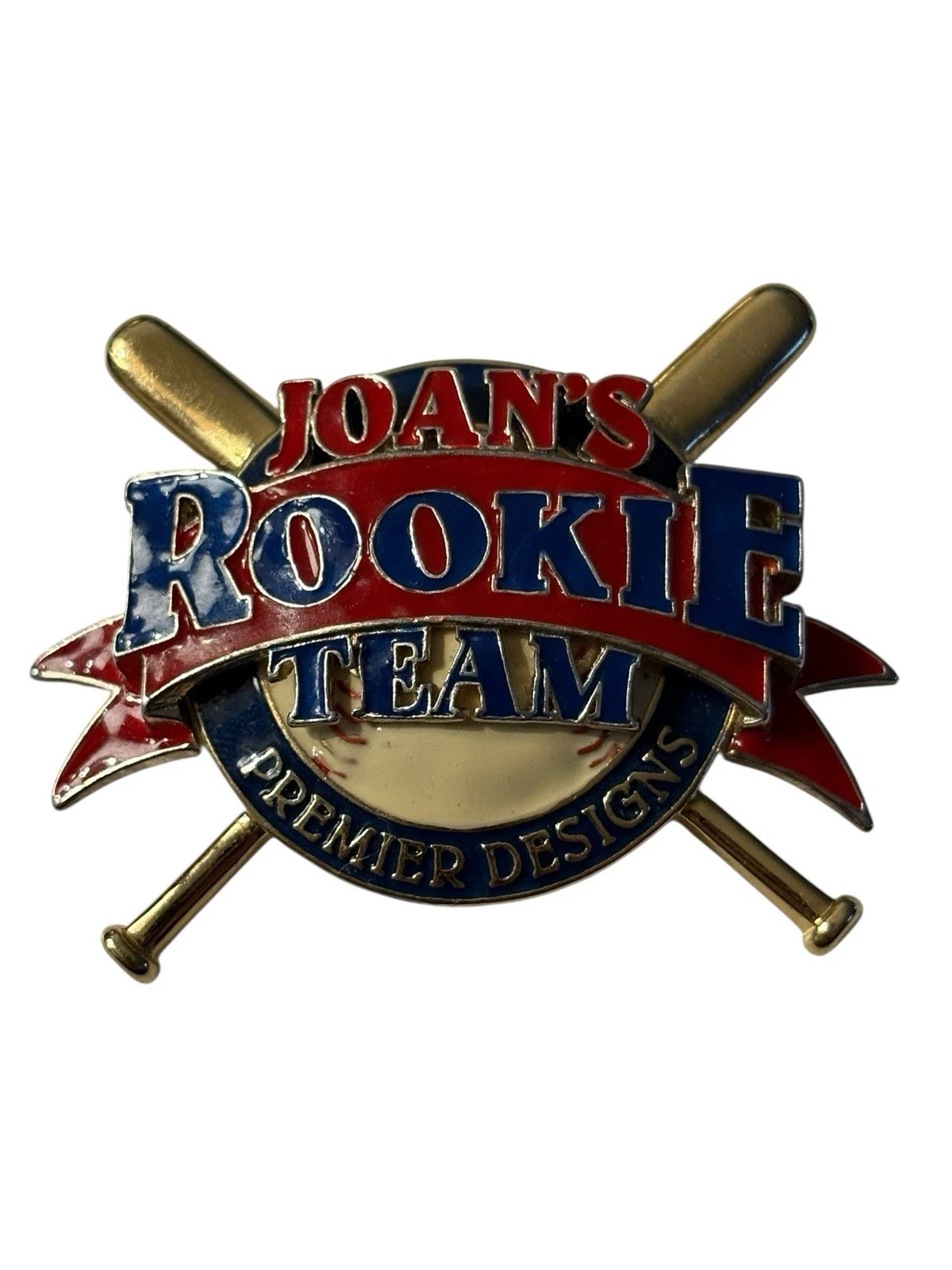RARE! Premier Designs Brooch Pin Designer Joan’s Rookie Team Baseball Bat VTG
