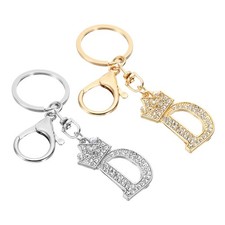 Initial Letter Keychain, 2 Pcs Letter D Crown Design Charm, Gold/Silver