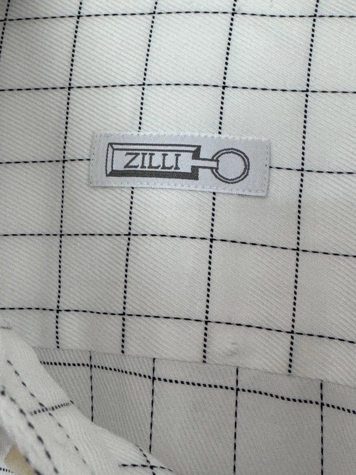 Zilli Dress Shirt Mens 17.5 44 White Check Geometric Cotton Mother Of Pearl XL - Image 4 of 4
