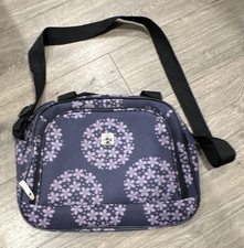 Purple Floral Zip Crossbody Shoulder Bag, Black Adjustable Strap, Lined