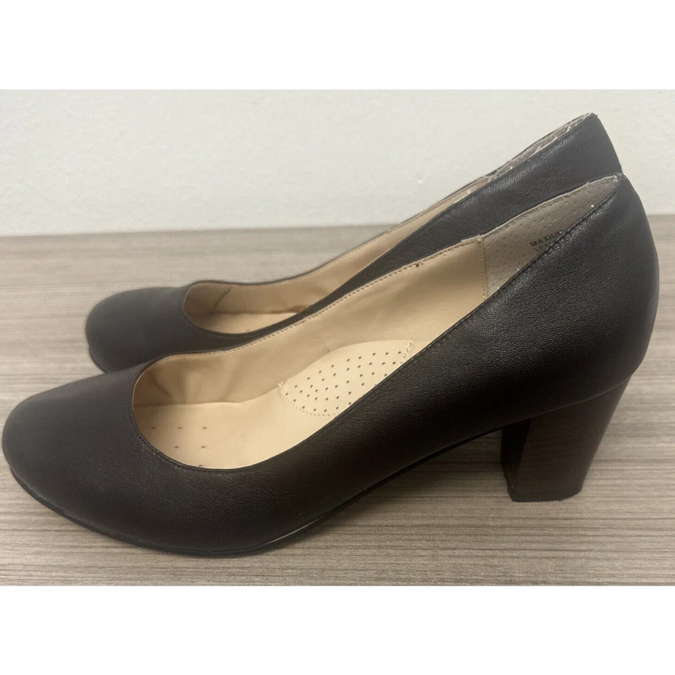 Zapatos cómodos Fitzwell para mujer marrón oscuro tacón maxium bloque cuero talla superior 9 Foto 3 de 4