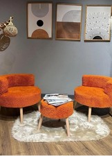 Lounge Set 3 Piece Plush Set 2 Plush Chairs & 1 Stool with Wooden Legs