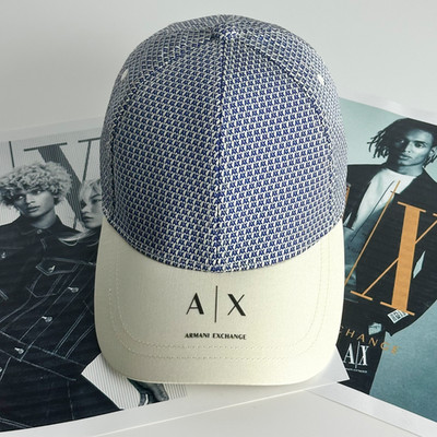 A|X Armani Exchange Men's Blue White Nylon Allover Print Logo Cap