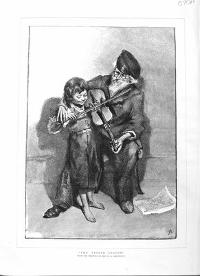 Alter antiker Druck 1884 Armstrong Fine Art Violine Unterricht kleiner Junge Musik 0 19.