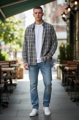 Vintage Andhurst Men s  Single Stitch Long Sleeve Plaid Cotton Blend Shirt Sz M