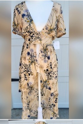 Indigo Thread Co. Kimona/Duster Size: S Beige/Blue Floral
