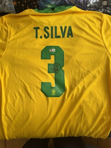 Brazil Thiago Silva #3 Signed Soccer Jersey Beckett Authentication Services