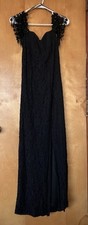 Vtg 90's Goth Dress Florencia Fiume Long Black Lace Off Shoulder Gown S/M