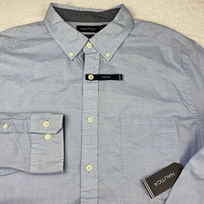 NAUTICA Shirt Mens Large Blue Classic Fit Stretch Contrasting Trim New w/Tags!