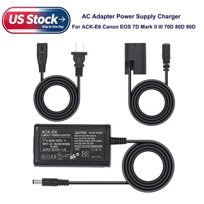 AC Adapter Power Supply Charger For ACK-E6 Canon EOS 7D Mark II III 70D 80D 90D