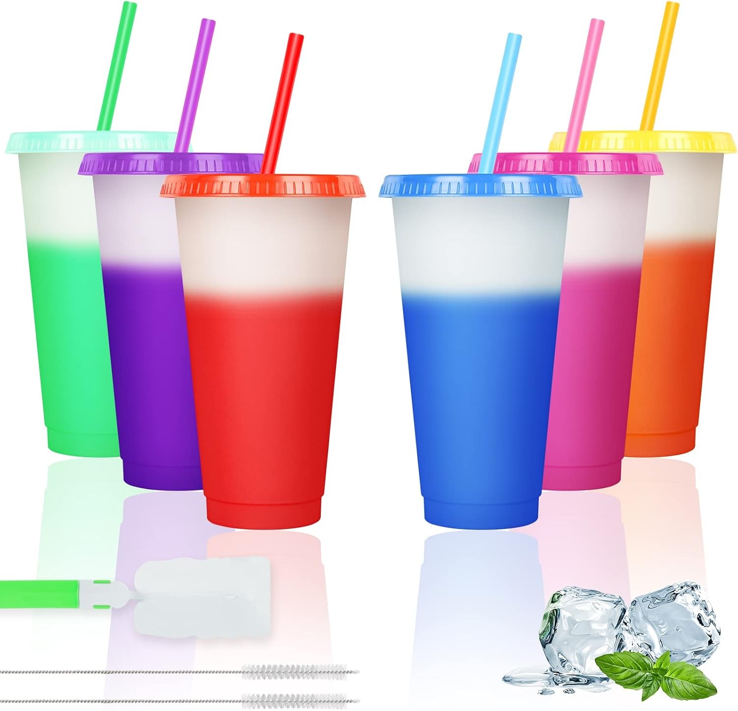 Plastikbecher Mehrweg 710ml Farbwechsel mit Deckel & Strohhalm 6 Stück Kinder image 8