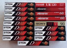 Blank Cassette Tape Lot 17 New Sealed Memorex Maxell Sony TDK BASF 60 90 120 Min