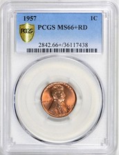 1957 Lincoln Cent Pcgs Ms66rd