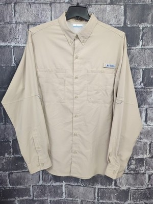 Columbia PFG Long Sleeve Button Down Shirt Tan Vented OMNI Shade Men's XLT EUC!