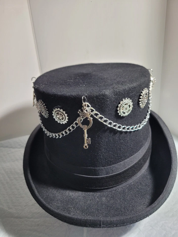 Sombrero de copa victoriano Steampunk adornado negro 100 % lana envío gratuito talla M Foto 4 de 4
