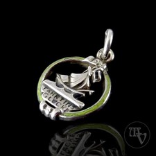 Antique Small Pendant - Ride To Happiness - With Enamel - 800 Silver L.1.5cm