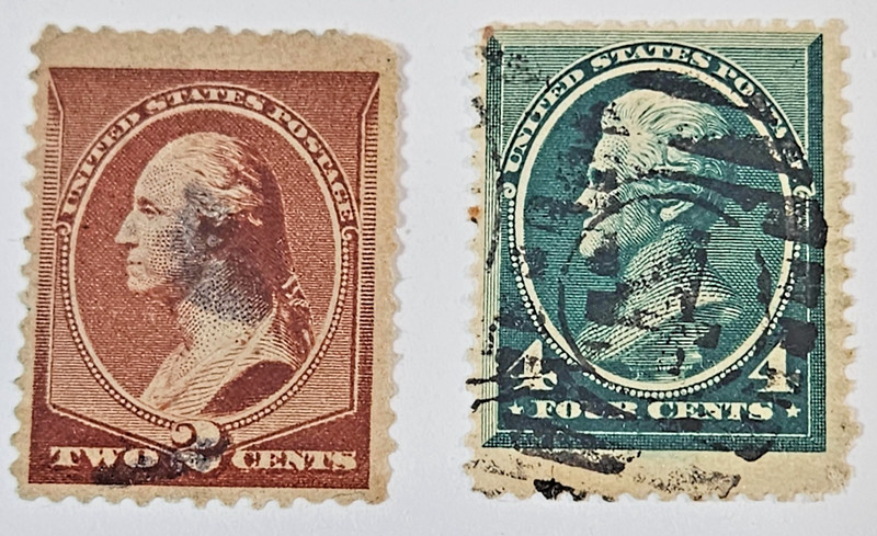 US Stamp Sc 210-11, 2c & 4c Wasington & Jackson, Used F/VF CV$25.00 (G189)