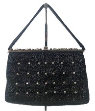 Vintage 50s Black Elegant Evening Handbag Purse Beaded Cocktail Purse