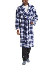 New Mens Nautica Mens Blue / White Plaid Soft Cozy Plush Belted Robe One Size