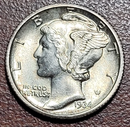 1934-D Mercury Dime Frosty Ch. Brilliant Uncirculated Near FB BU UNC Lustrous