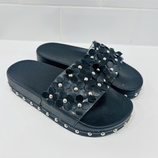 Studded Flower Sandals Women's Size 4 Black Slip On Boho Festival Casual