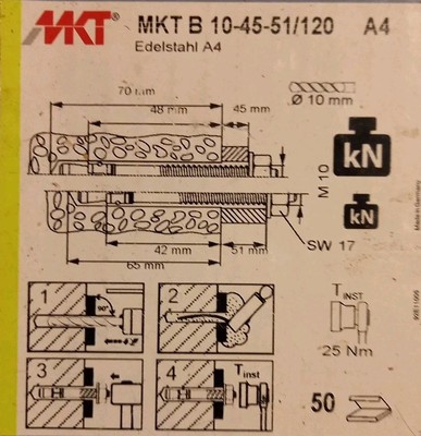50× MKT B 10-45-51/120 A4 Schwerlastanker bolzenanker schlaganker (SCH1)