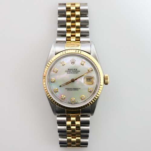 Rolex Datejust 36mm Two-Tone 16013 Custom Mother of Pearl Diamond Dial 1985