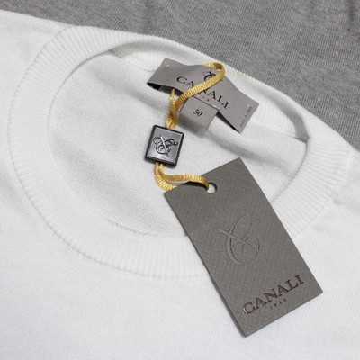 Canali NWD Pullover Sweater Size 50 (US M) in Gray & White 100% Cotton