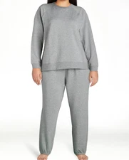 Joyspun Womens Sweatshirt and Joggers Size 3X Medium Grey Heather French Terry